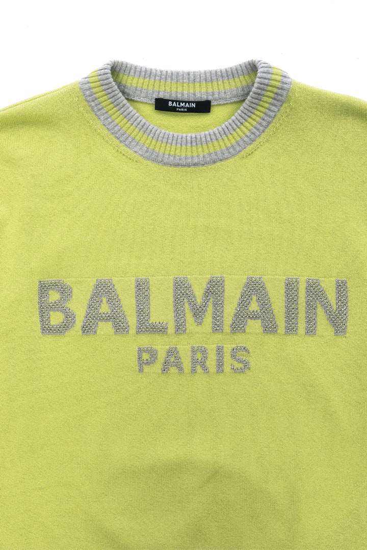 Balmain Size 34 Wool & Cashmere Blend Logo Crewneck Sweater