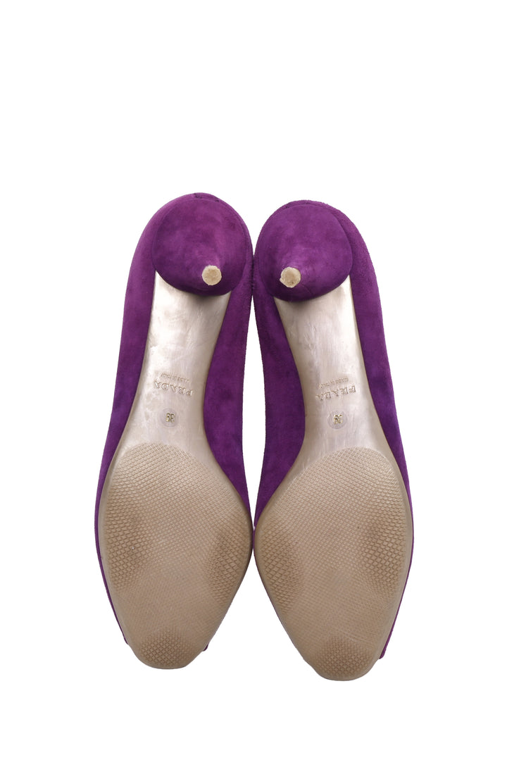 Prada Size 39 Suede Open Toe Pumps