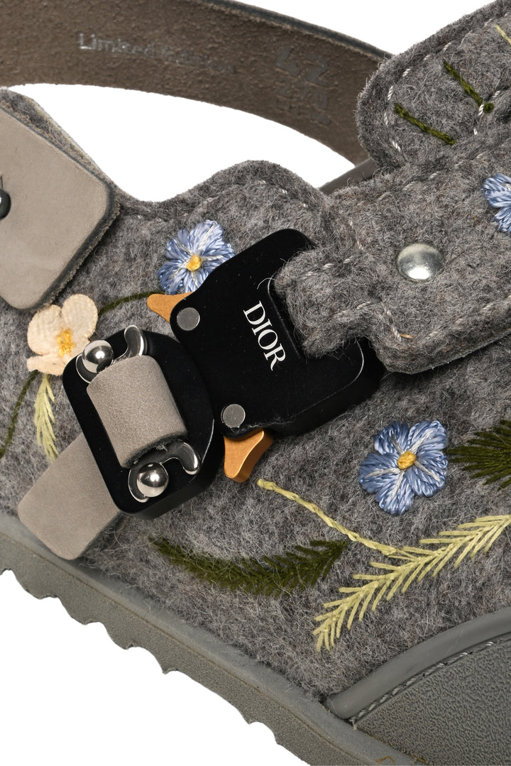 Dior x Birkenstock Size 9 Men's Tokio Felted Wool Floral Embroidered Mules