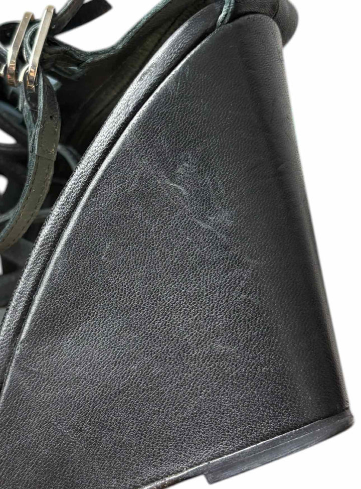 Chanel Size 38 Leather Gladiator Wedge Sandals