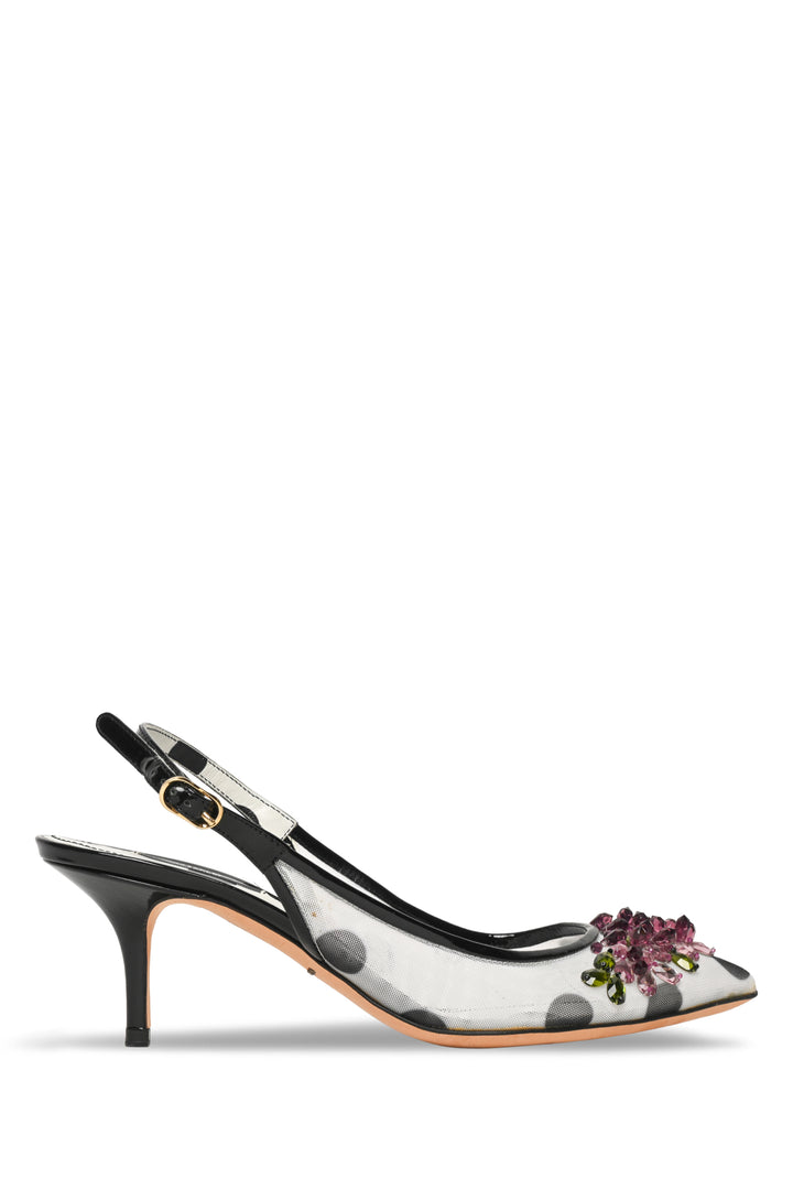 Dolce & Gabbana Size 39 Polka Dot & Crystal Embellished Slingback Pumps