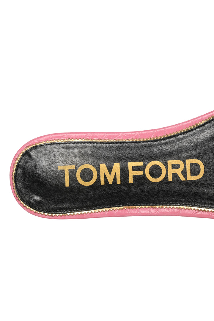 Tom Ford Size 38 Croc-Embossed Logo Slides