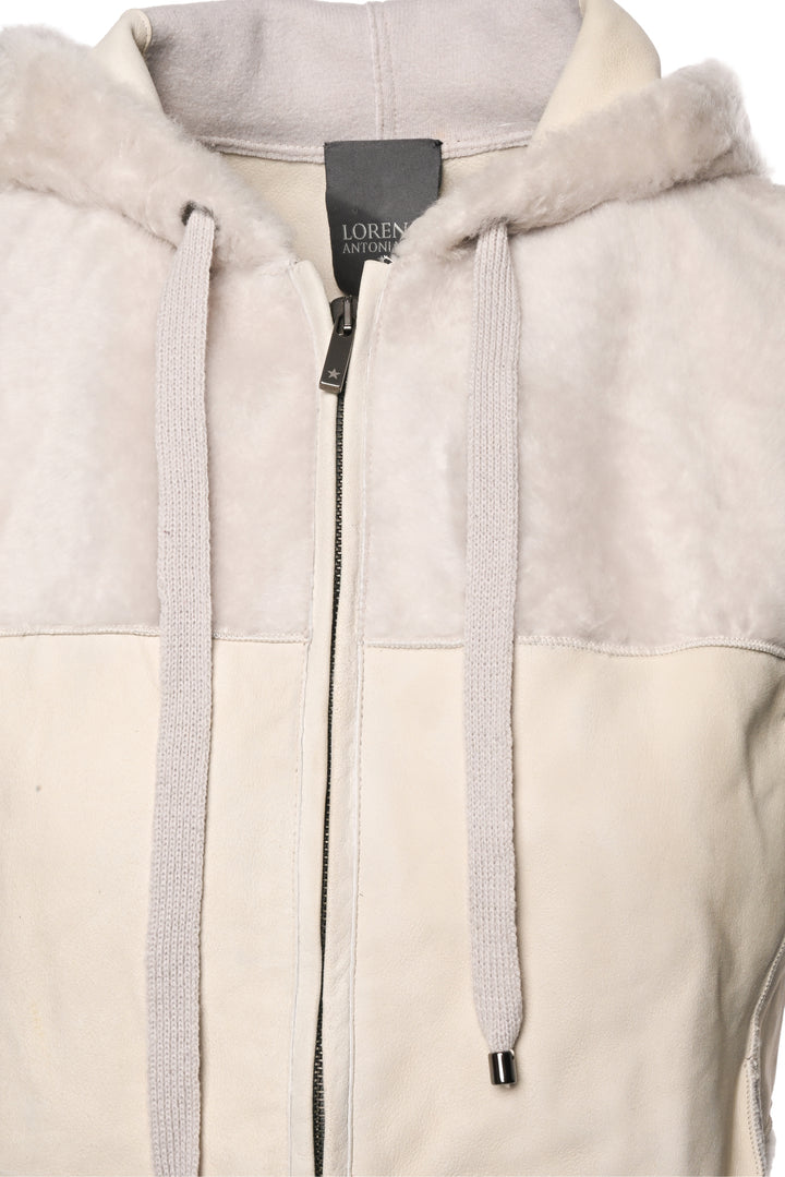 Lorena Antoniazzi Size 40 Shearling & Leather Patchwork Hooded Vest