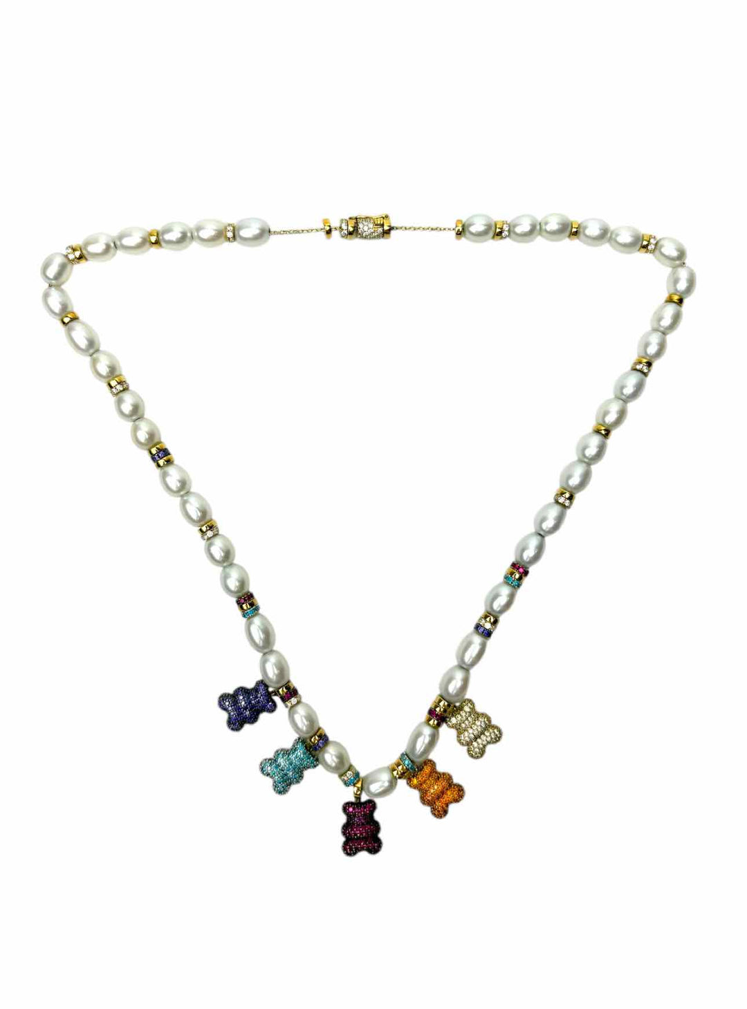 Apm Pearl & Crystal Bear Bead Necklace