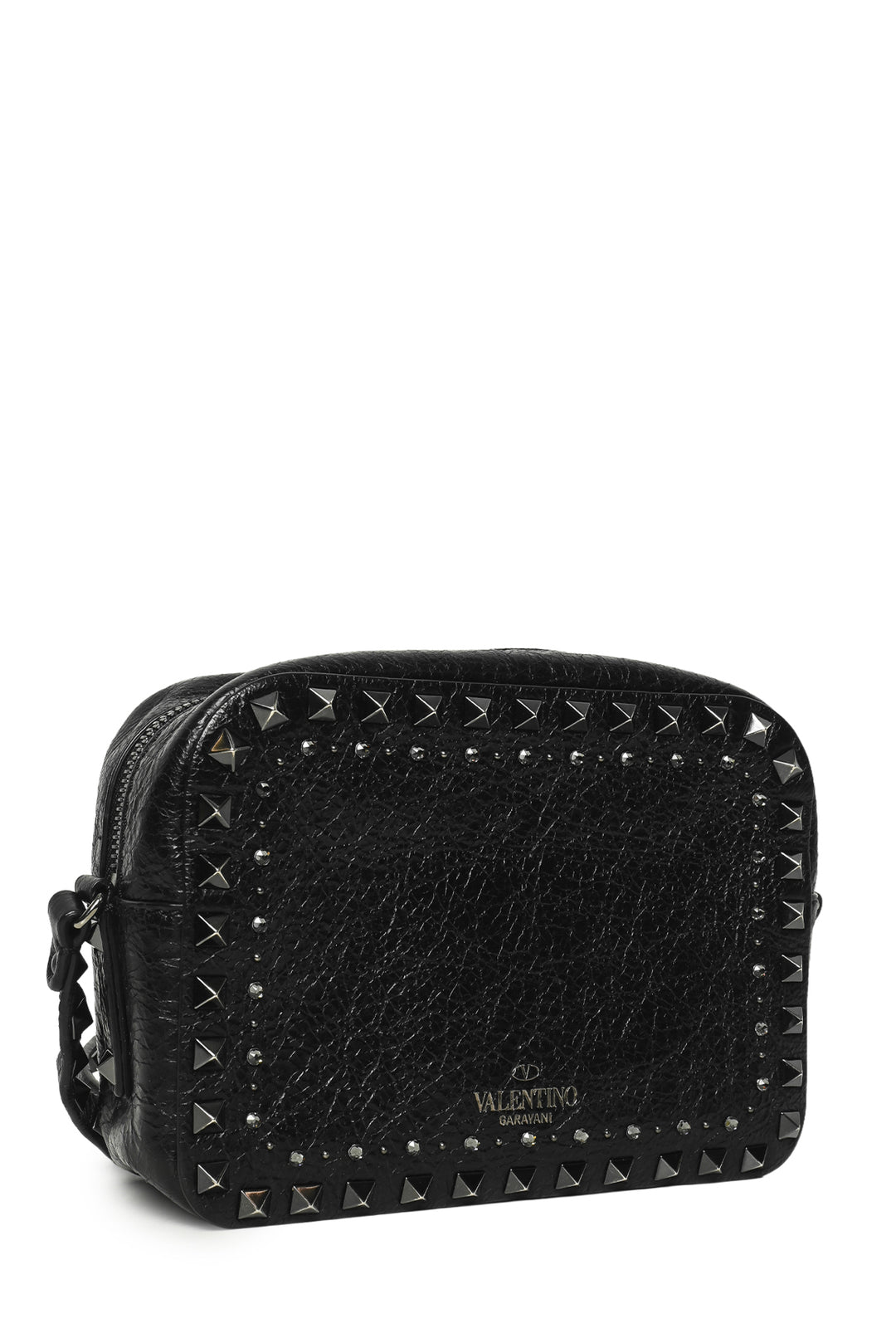 Valentino Crackled Leather Punk Heart Crystal Rockstud Camera Bag Crossbody