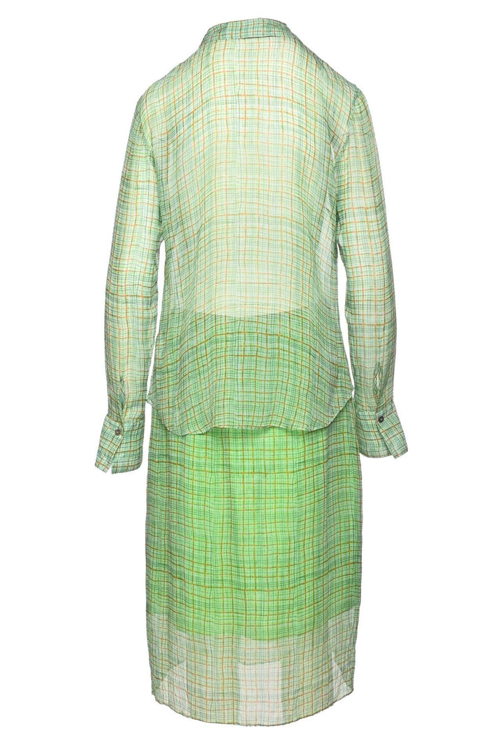 Lee Mathews Size 2 Silk Plaid Sheer Blouse & Skirt Set