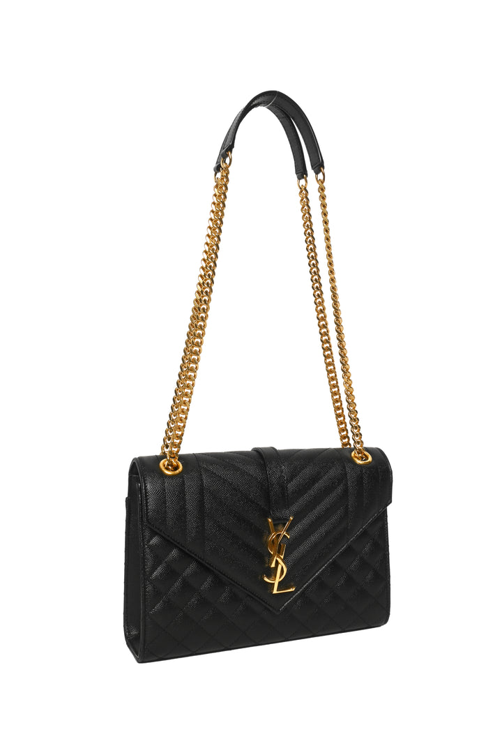 Saint Laurent 2019 Medium Quilted Grain De Poudre Leather Envelope Shoulder Bag