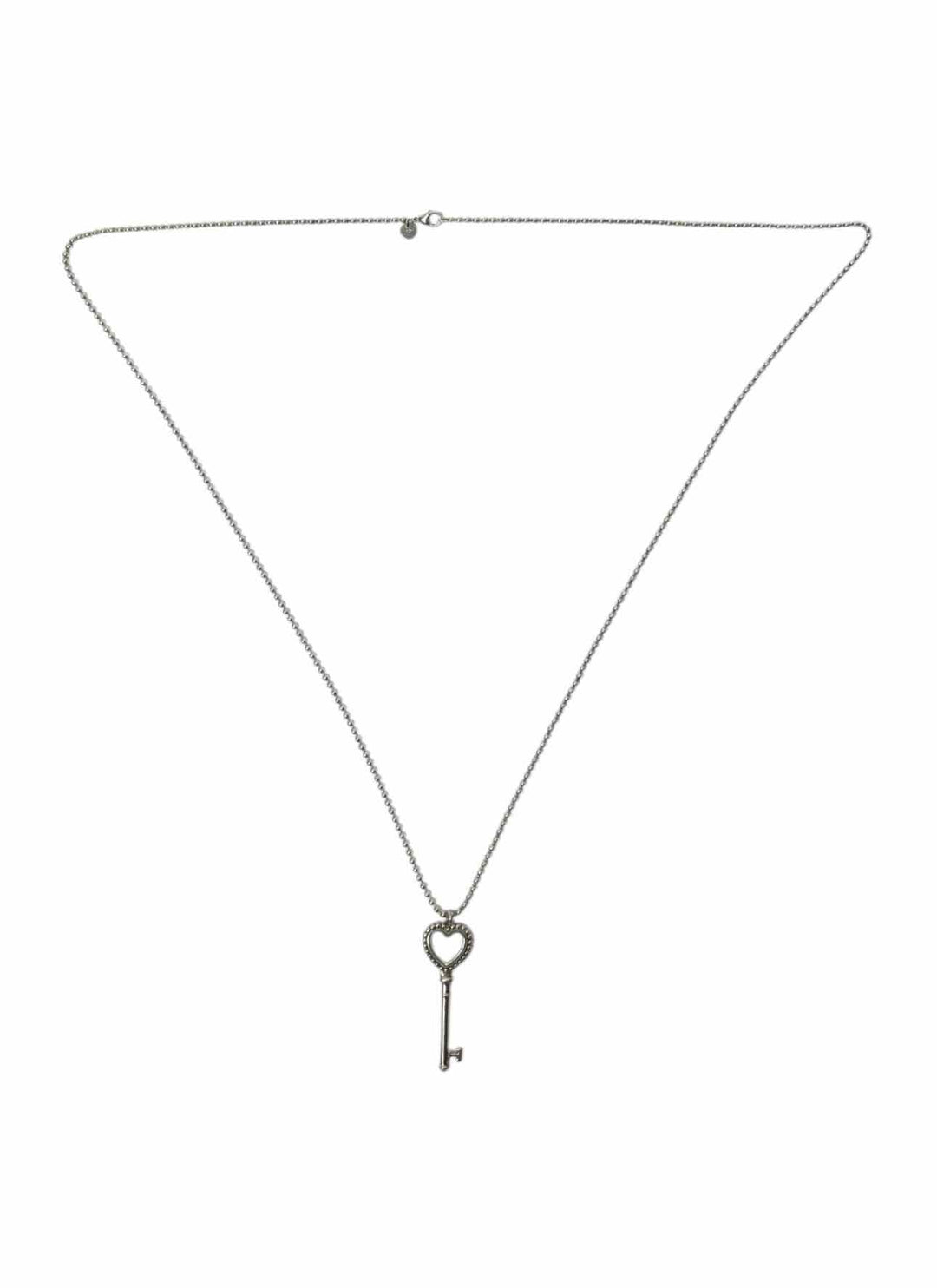 Tiffany & Co 925 Silver Beaded Heart Key Pendant Necklace