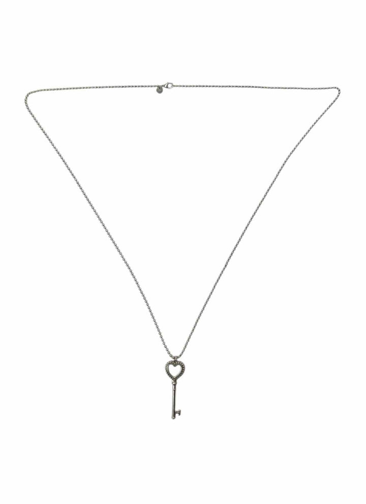 Tiffany & Co 925 Silver Beaded Heart Key Pendant Necklace