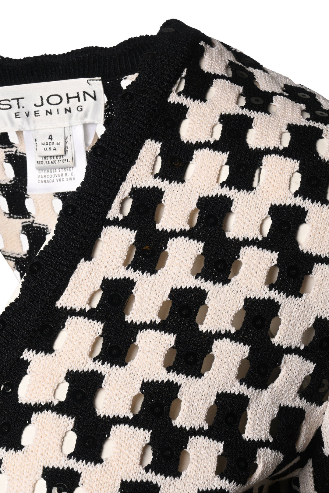 St. John Evening Size 4 Check Knit Embellished Tie-Up Cardigan