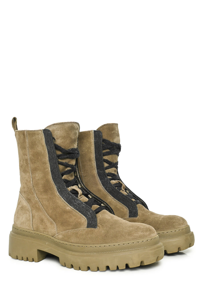 Brunello Cucinelli Size 39 Monili Trim Suede Lace Up Boots