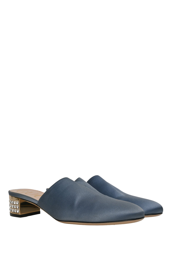 Gucci Size 36 Crystal Bow Accent Satin Heeled Mules