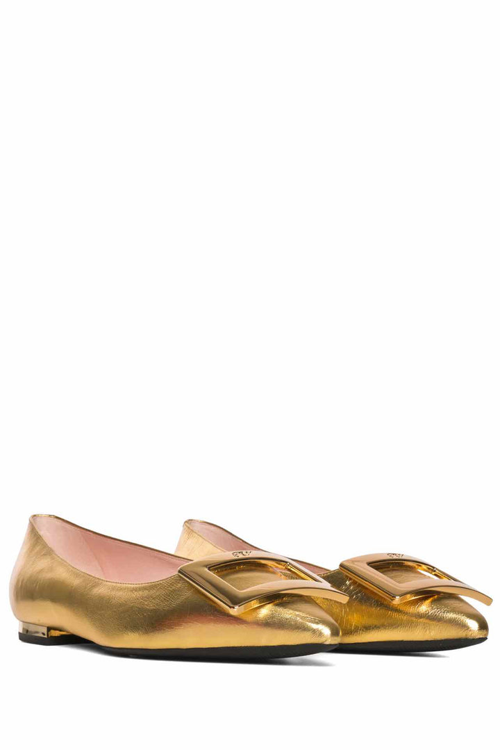 Roger Vivier Size 37.5 Gommettine Metallic Leather Ballet Flats