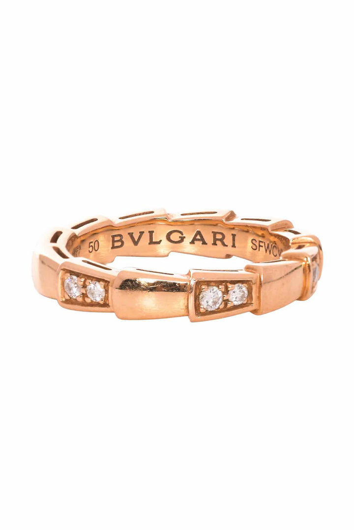 Bvlgari Size 5 18K Rose Gold & Diamonds Serpenti Viper Ring