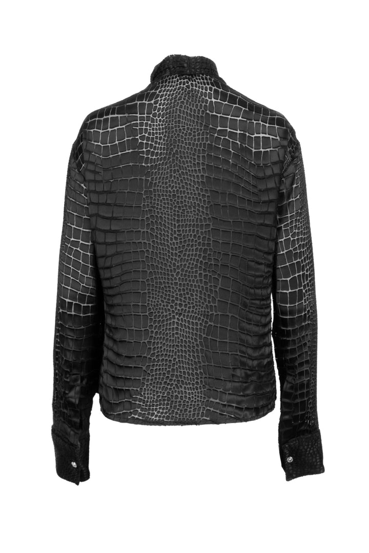 Versace Size S Croc Print Neck Tie Blouse