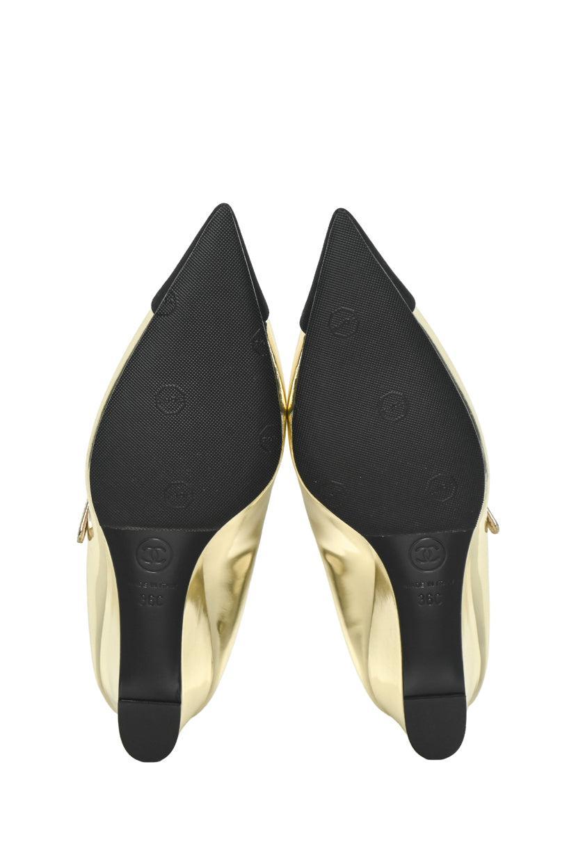 Chanel Size 36 2022 Laminated Calfskin Grosgrain Cap Toe CC Pointed Toe Wedges