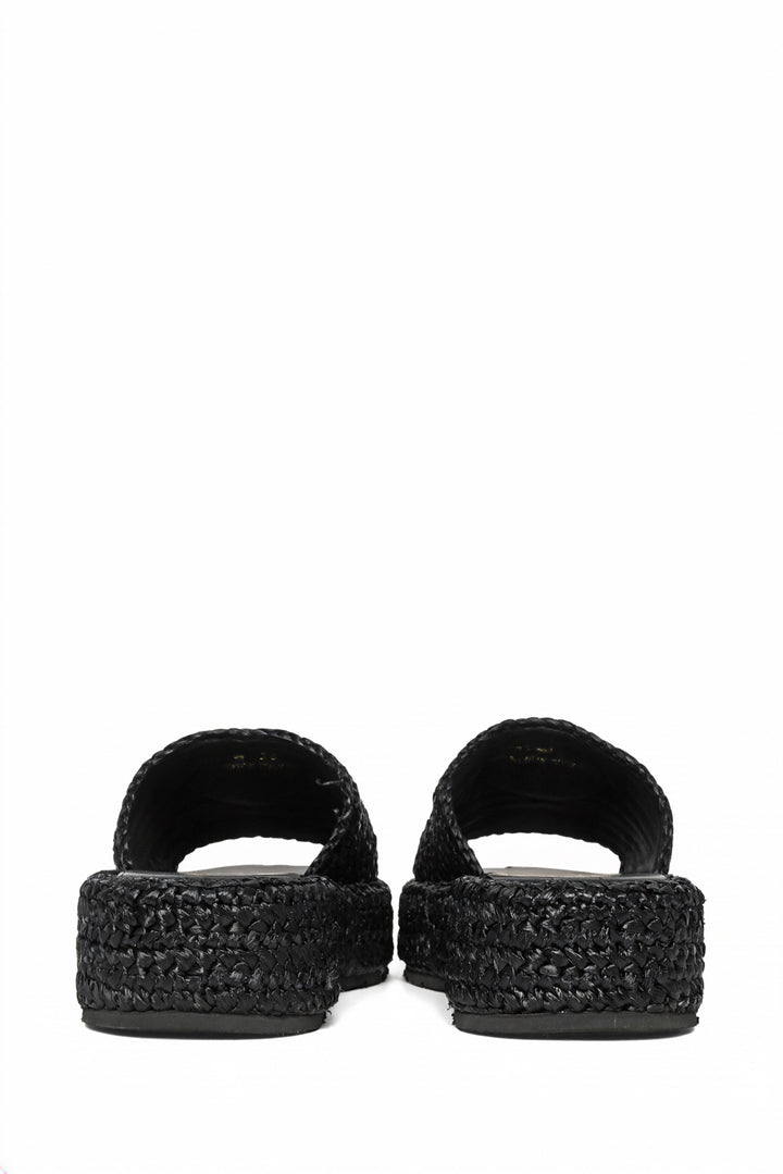Prada Size 36 Enameled Triangle Logo Plaque Raffia Flatform Slide Sandals