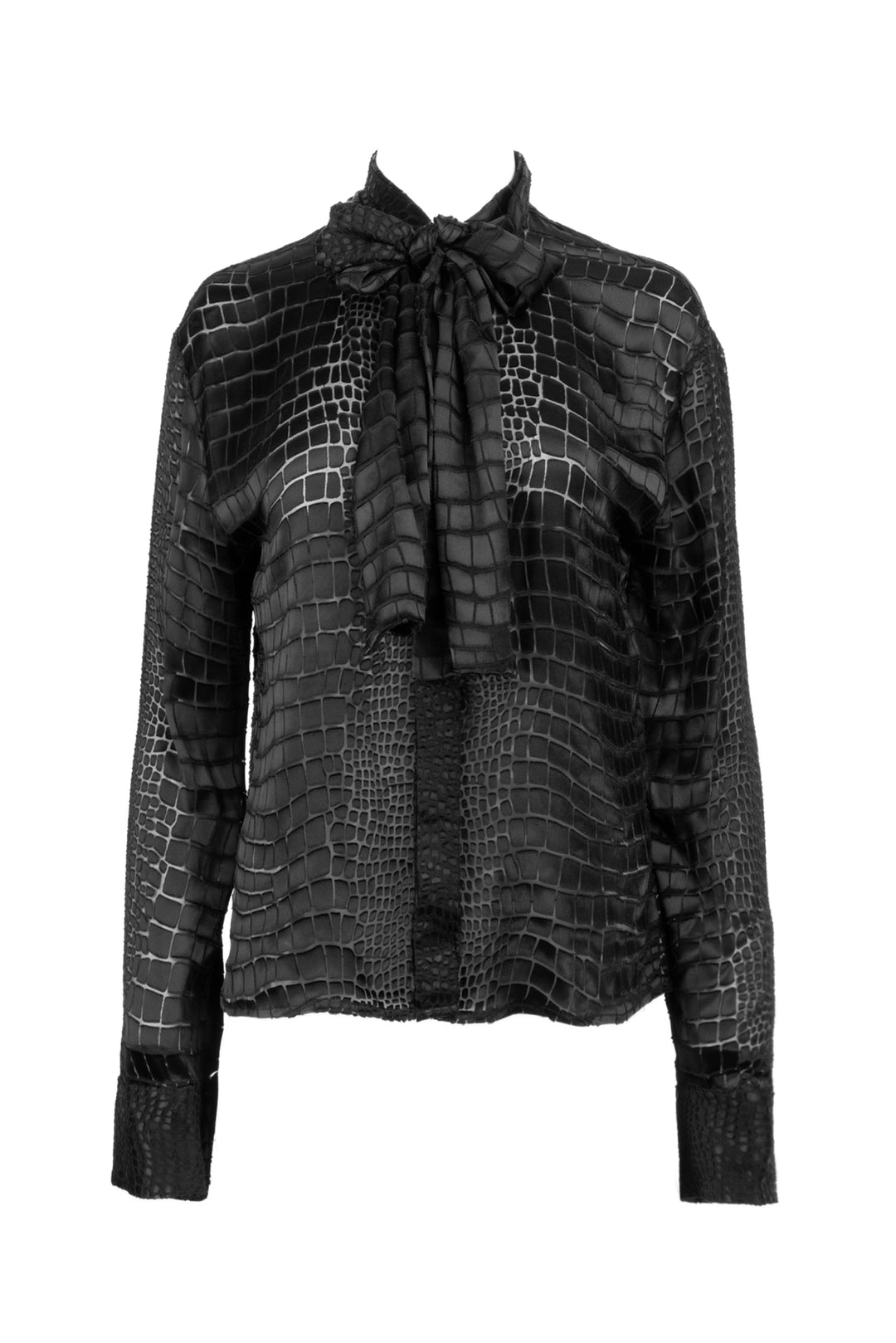 Versace Size S Croc Print Neck Tie Blouse