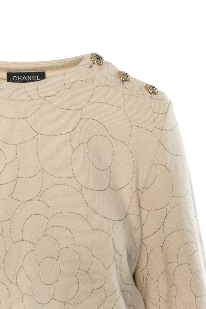 Chanel Size 36 2018 Camellia Embroidered Sweatshirt