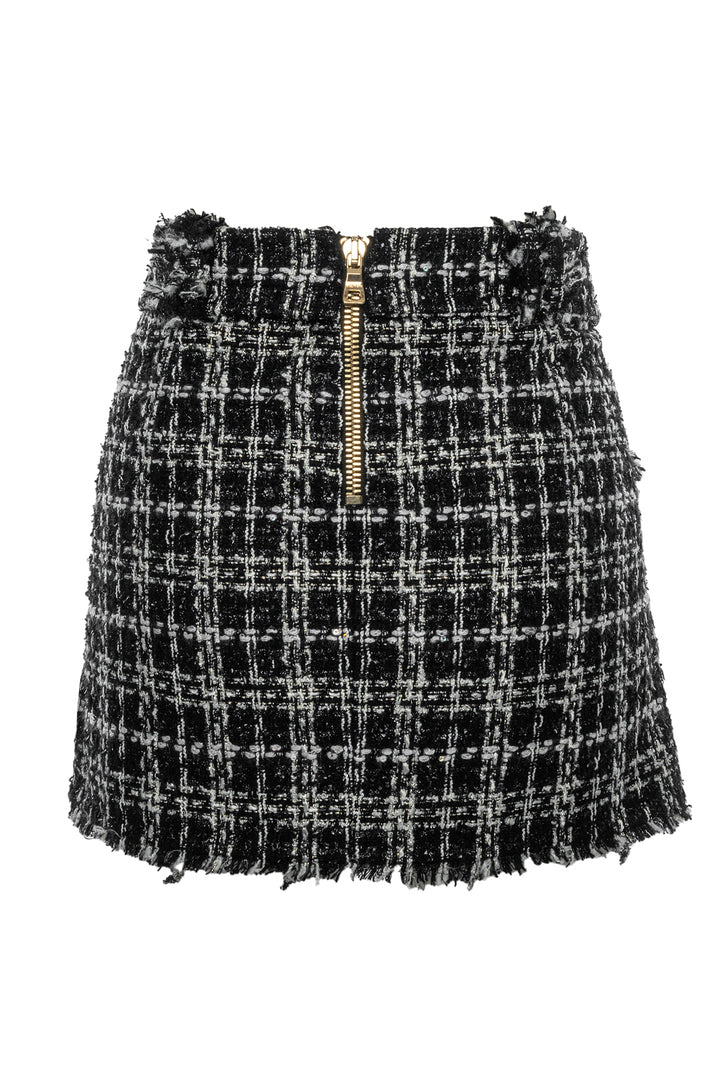 Balmain Size 42 Belted Lurex Tweed Mini Skirt