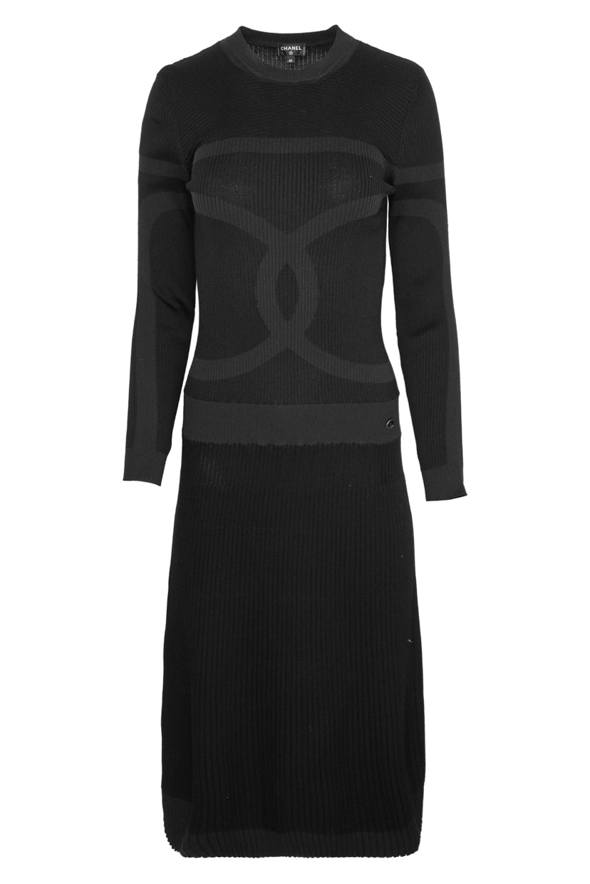 Chanel Size 40 Interlocking CC Ribbed Long Sleeve Dress