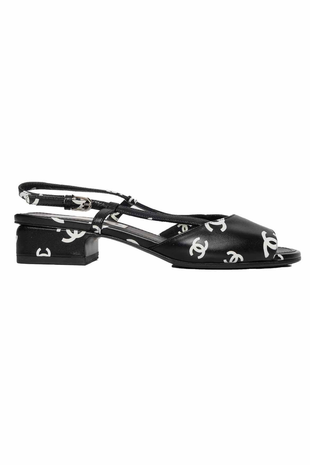 Chanel Size 37 Monogram Lambskin CC Slingback Sandals
