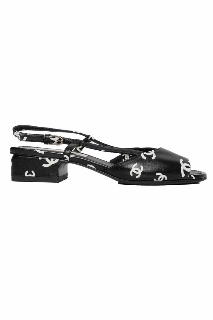 Chanel Size 37 Monogram Lambskin CC Slingback Sandals