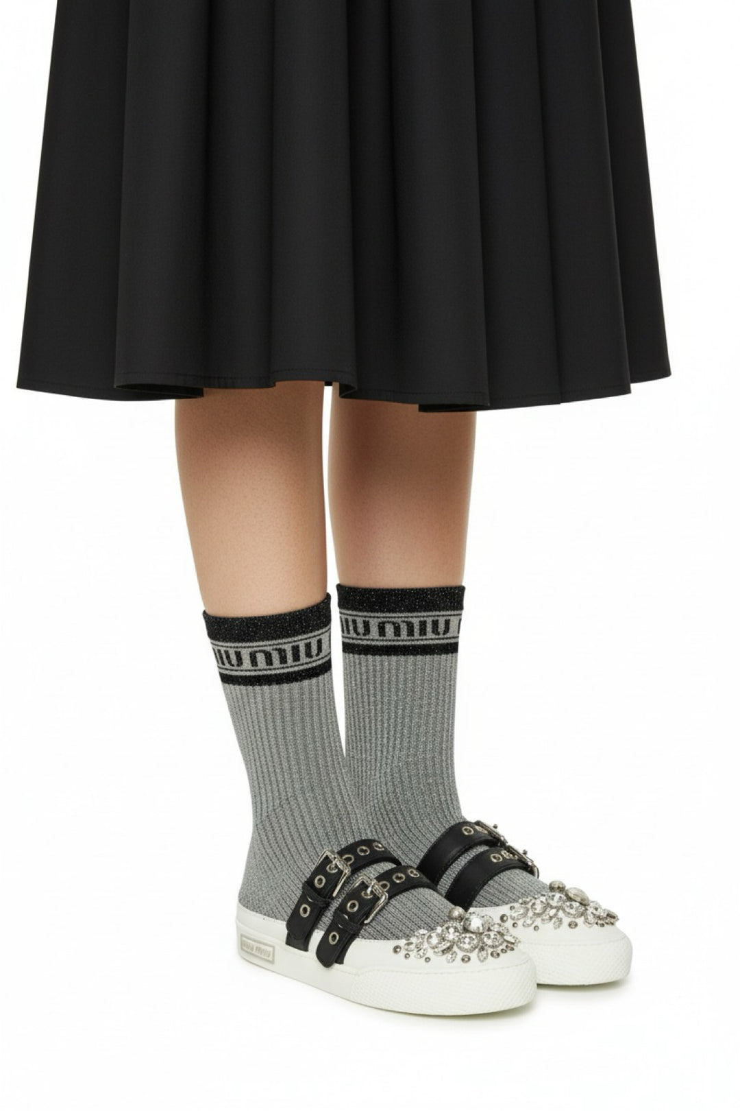 Miu Miu Size 35 Fabric & Crystal Sock Sneaker