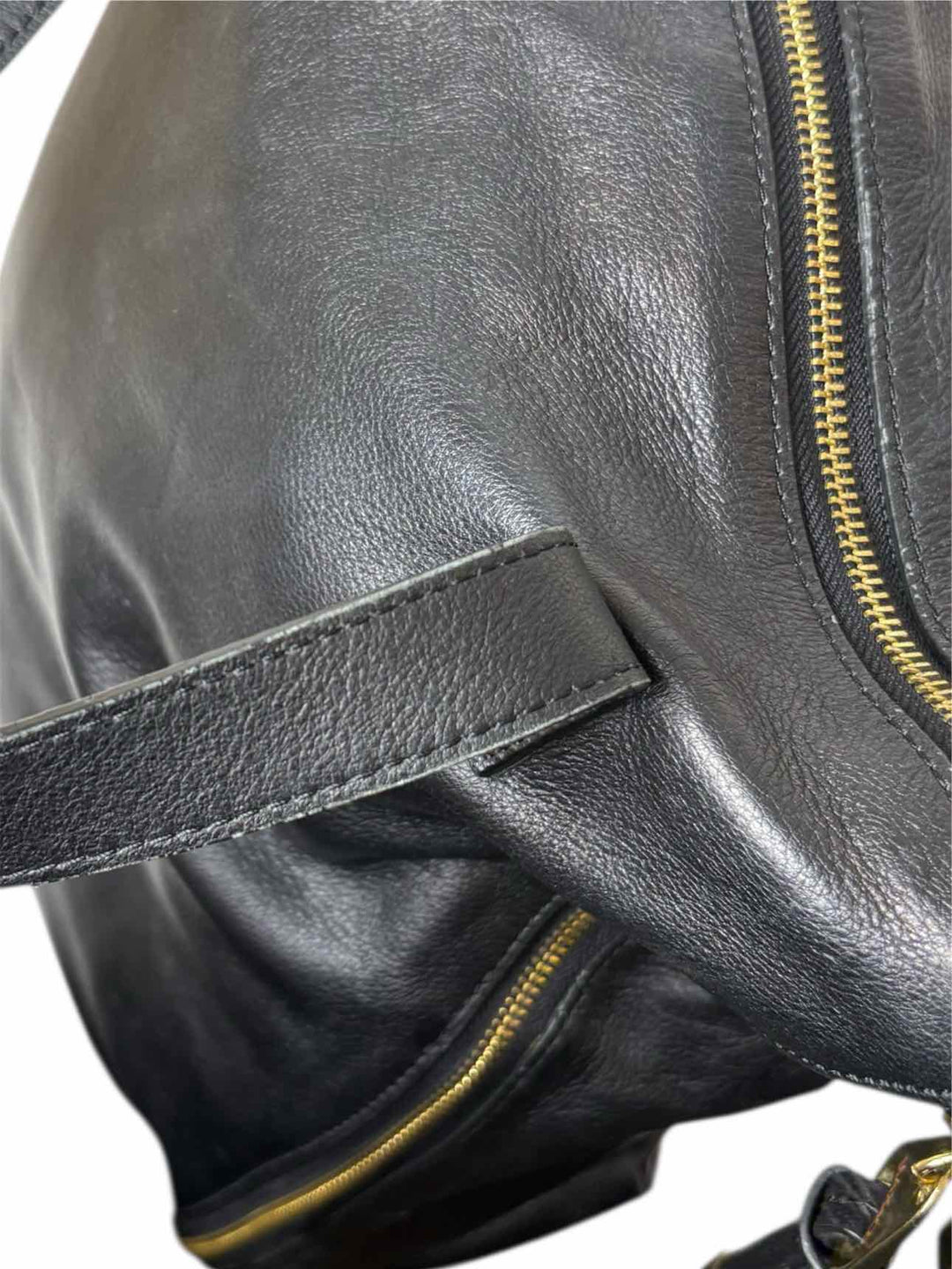 Max & Co Black Leather Gold Tone Zipper Tote Purse