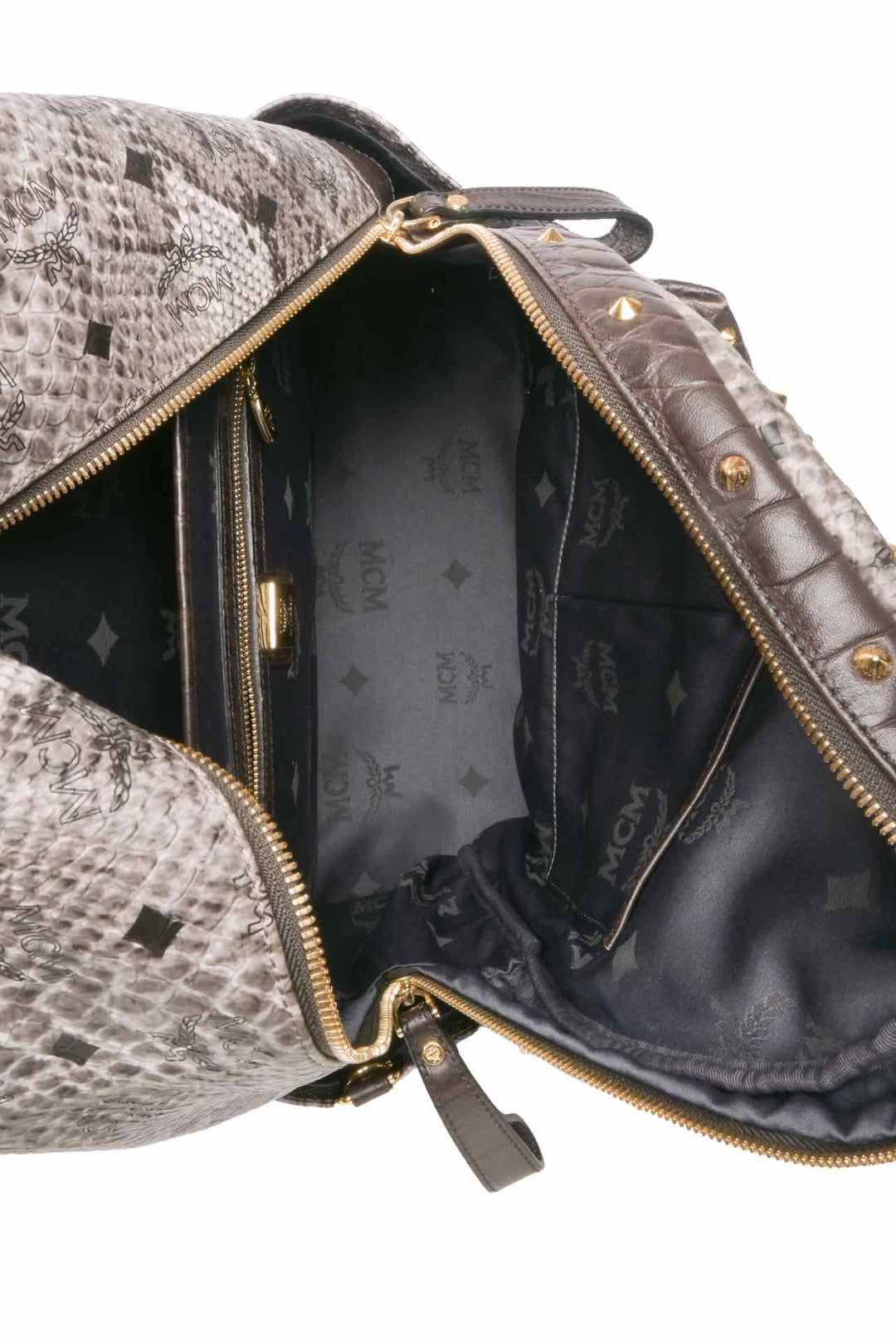 MCM Snakeskin Printed Studded Stark BackPack