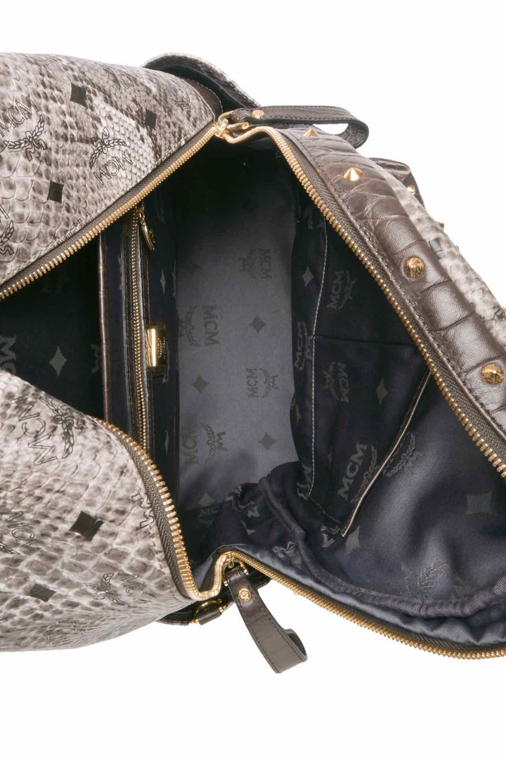 MCM Snakeskin Printed Studded Stark BackPack