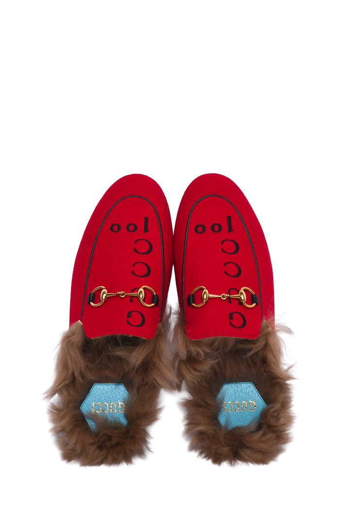 Gucci Size 37.5 Felt Fur 100th Anniversay Princetown Mule