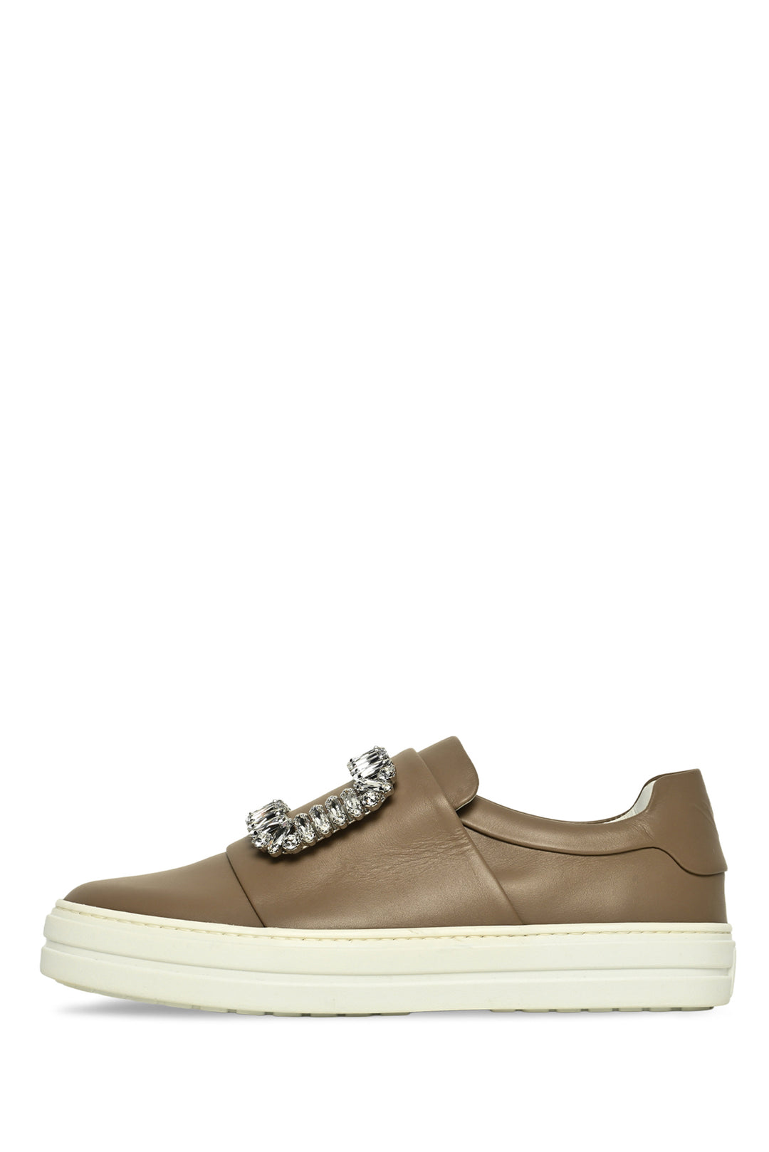 Roger Vivier Size 35 Leather Crystal Buckle Slip On Sneaker