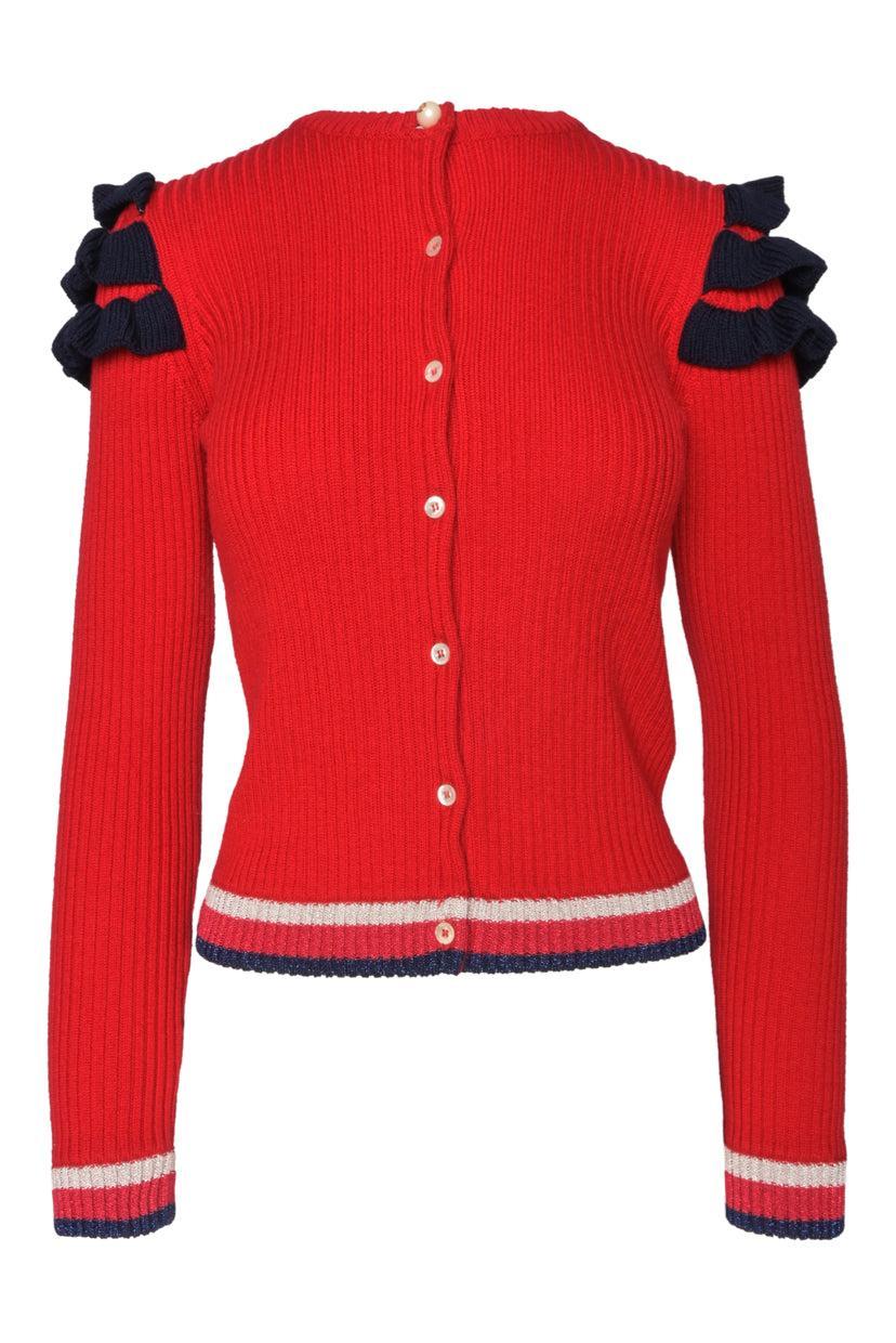 Gucci Size XS Ruffle Trimmed Knit Cardigan