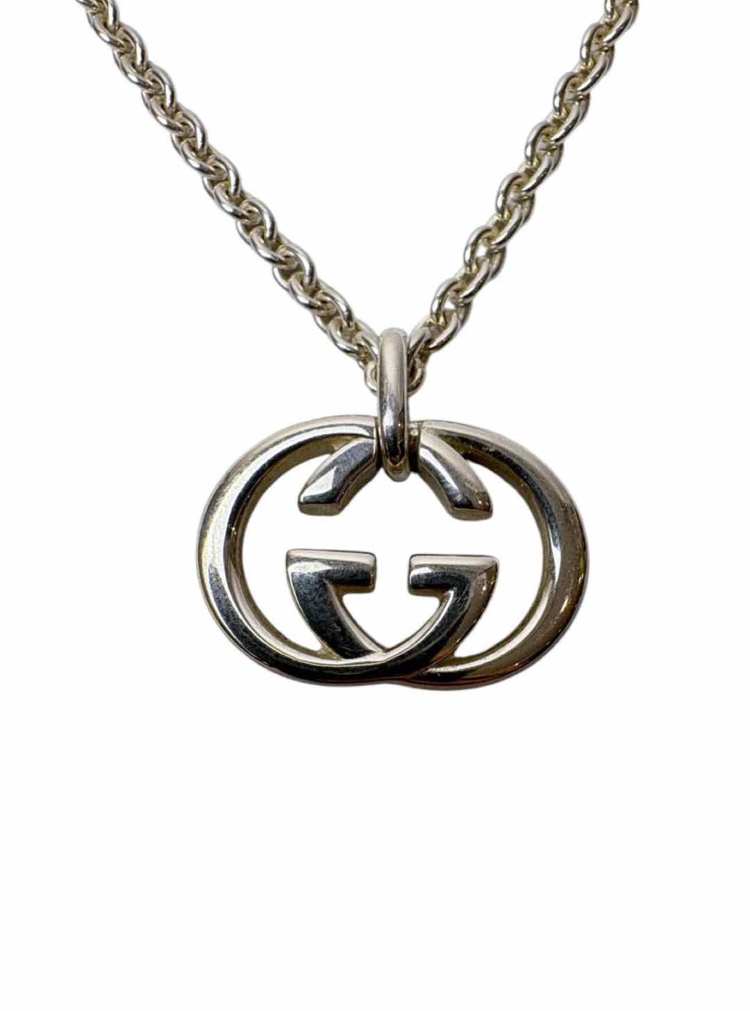 Gucci 925 Silver Interlocking G Logo Pendant Chain Necklace