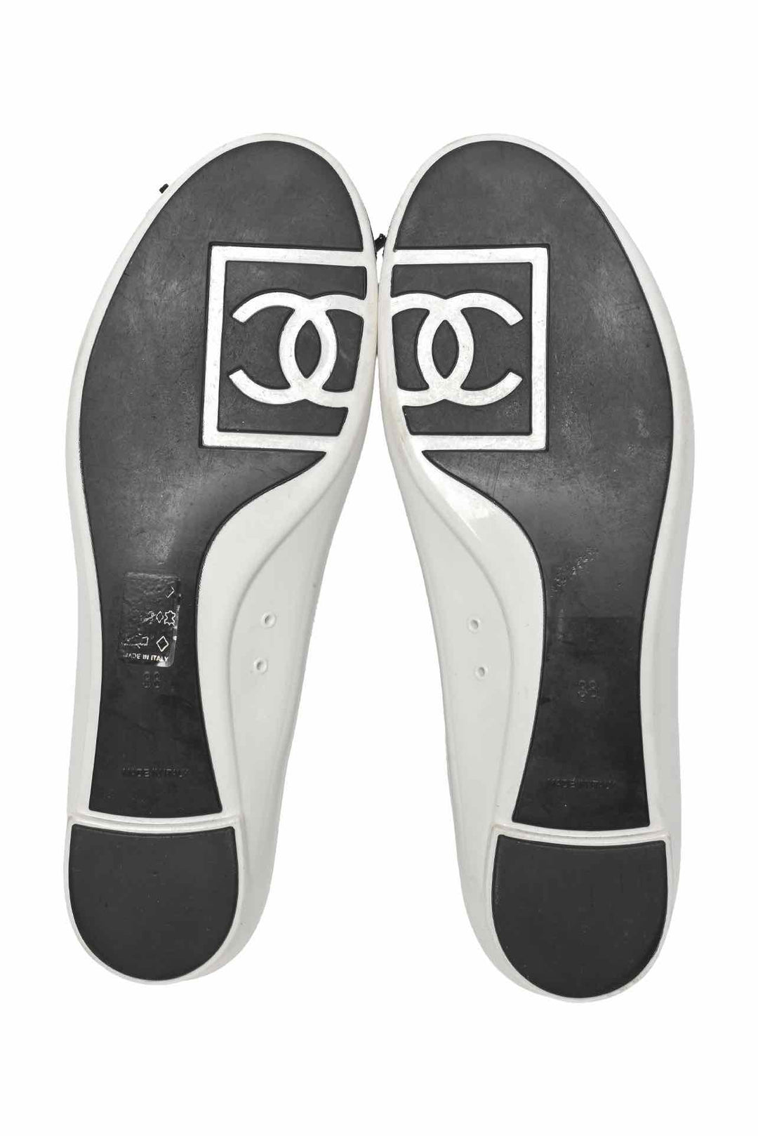 Chanel Size 38 Rubber & Leather CC Cap Ballet Flats