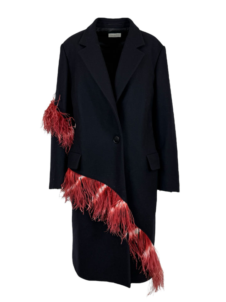 Dries Van Noten Size 36 Feather Trim Wool Blend Coat