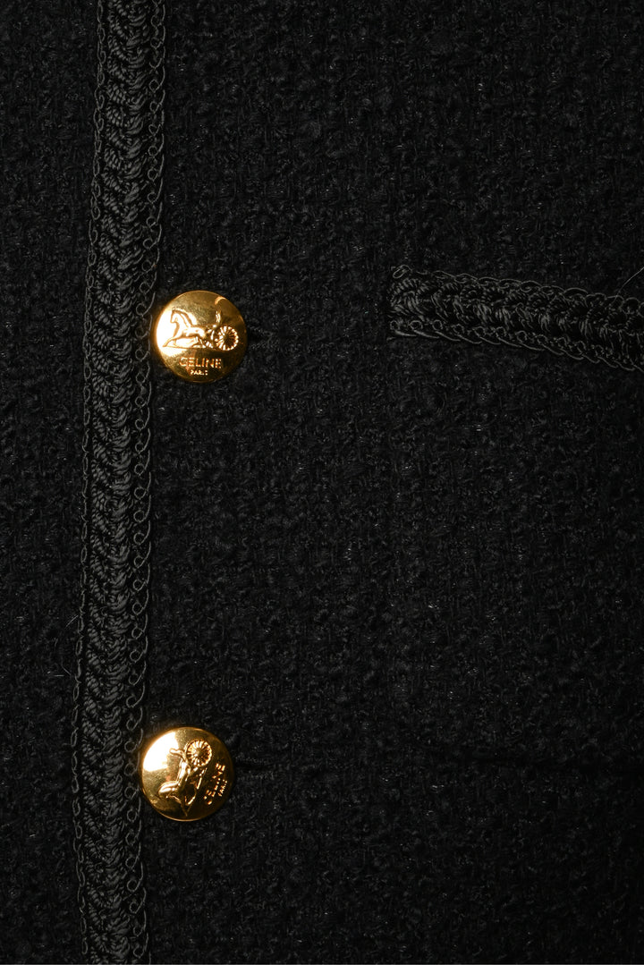Celine Size 34 Boucle Tweed Chasseur Jacket