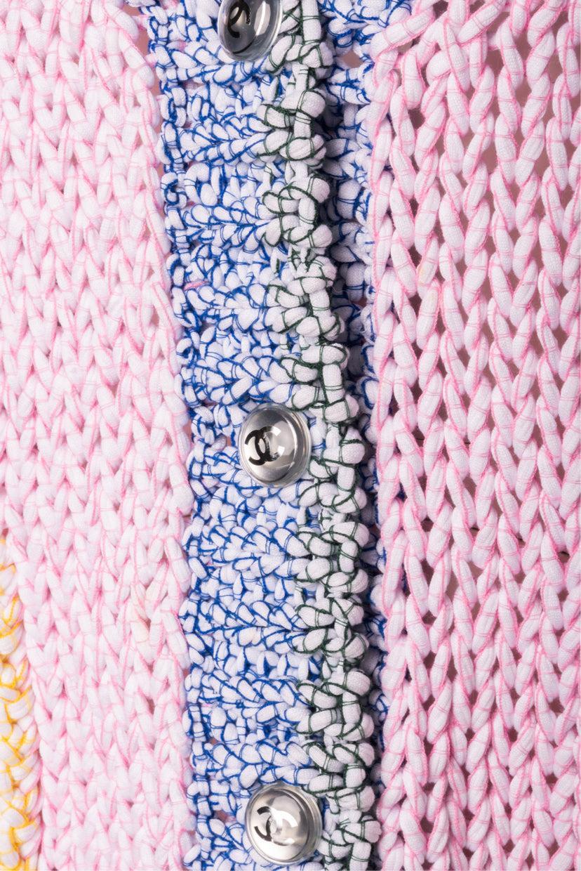 Chanel Size 36 2023 Woven Cotton Patchwork Knit Cardigan