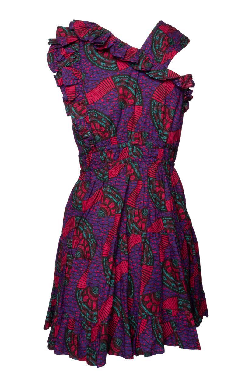 Ulla Johnson Size 2 Printed Cotton Ruffle Trim Mini Dress