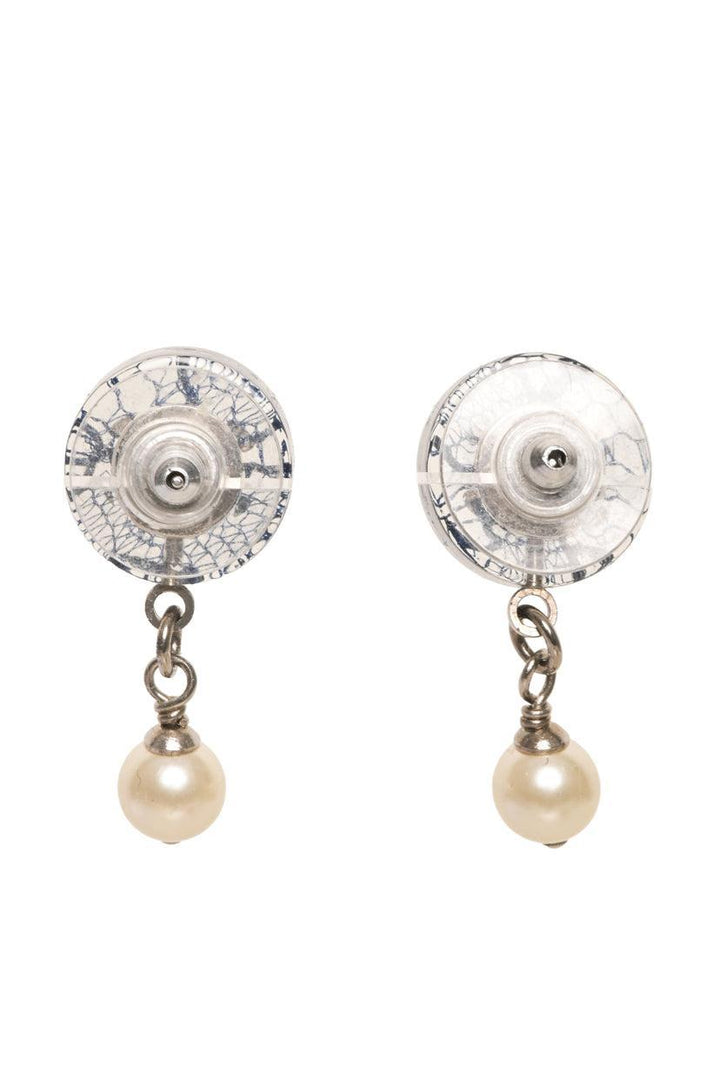 Chanel 2013 Lace & Crystal CC Round Resin Faux Pearl Bead Drop Earrings