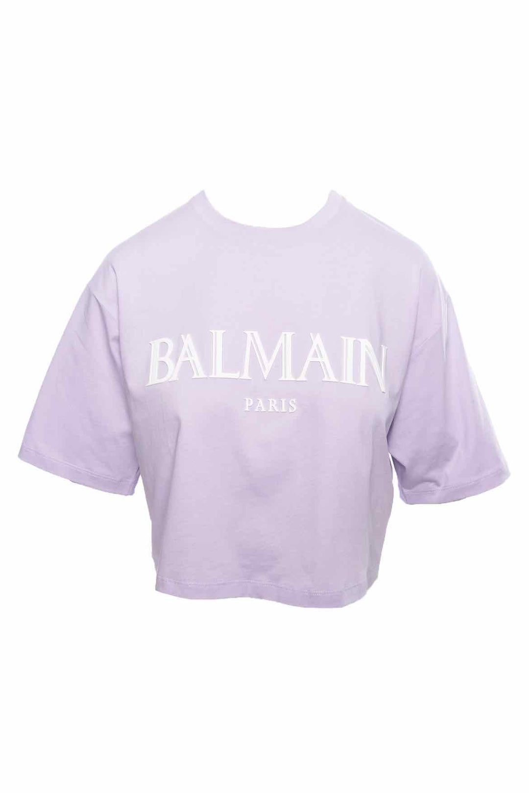 Balmain Size S Textured Roman Logo-Lettered Cropped T-Shirt