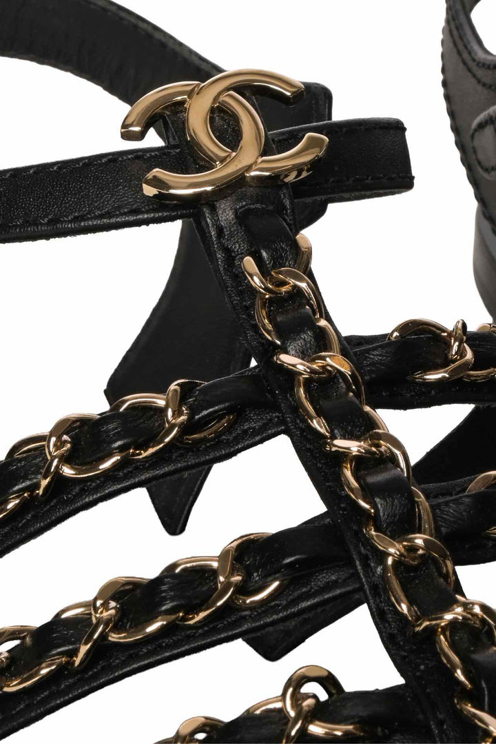 Chanel Size 36.5 Interlocking CC Logo Gladiator Sandals