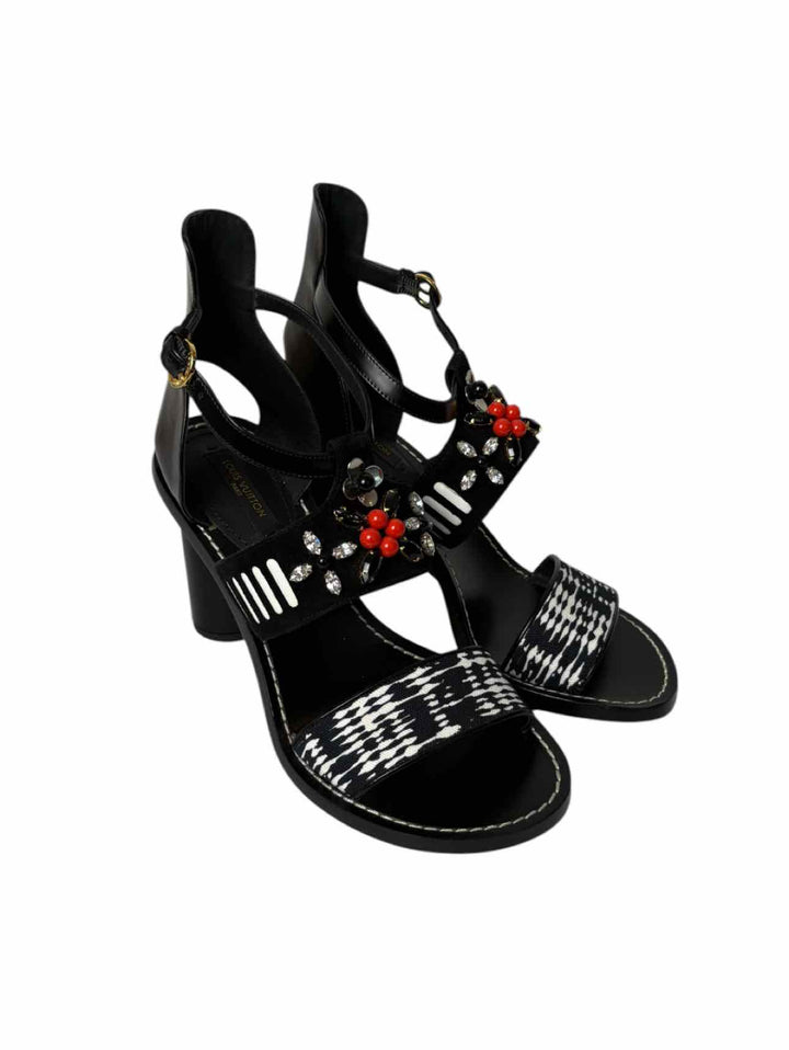 Louis Vuitton Size 37.5 Crystal Embellished Leather Sandals