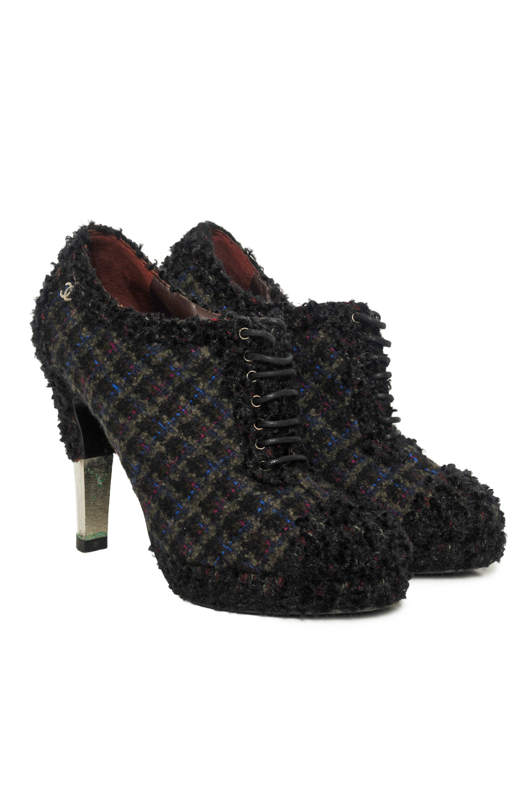 Chanel Size 36 Tweed Lace Up Ankle Boots