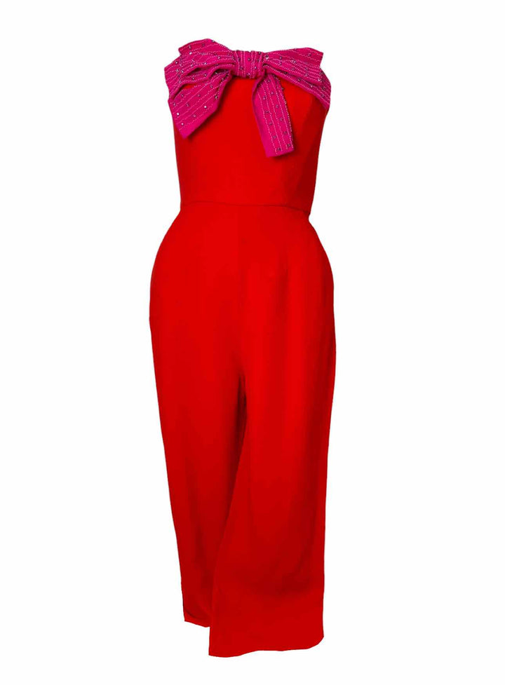 SALONI Size 6 Beaded Bow Jumpsuit