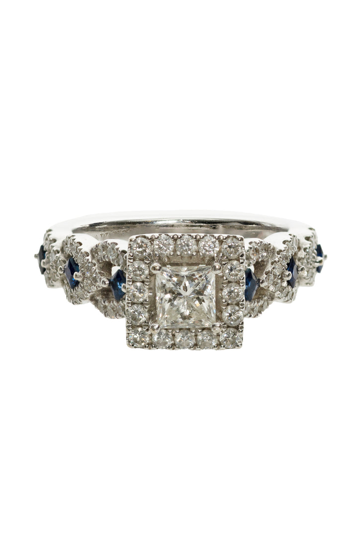 Vera Wang Size 4 14K White Gold, Diamond and Sapphire Ring