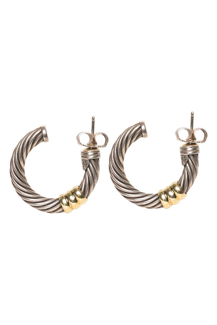 David Yurman Cable Hoop Earrings in Sterling Silver With 14k Yellow Gold