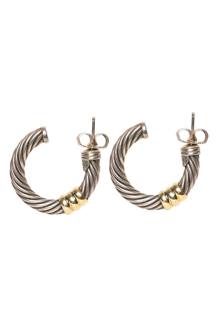 David Yurman Cable Hoop Earrings in Sterling Silver With 14k Yellow Gold