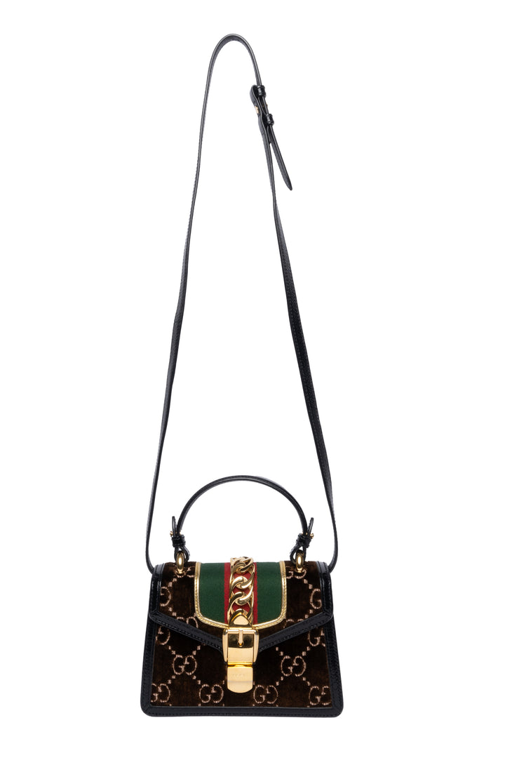 Gucci Brown GG Velvet Mini Sylvie Shoulder Bag